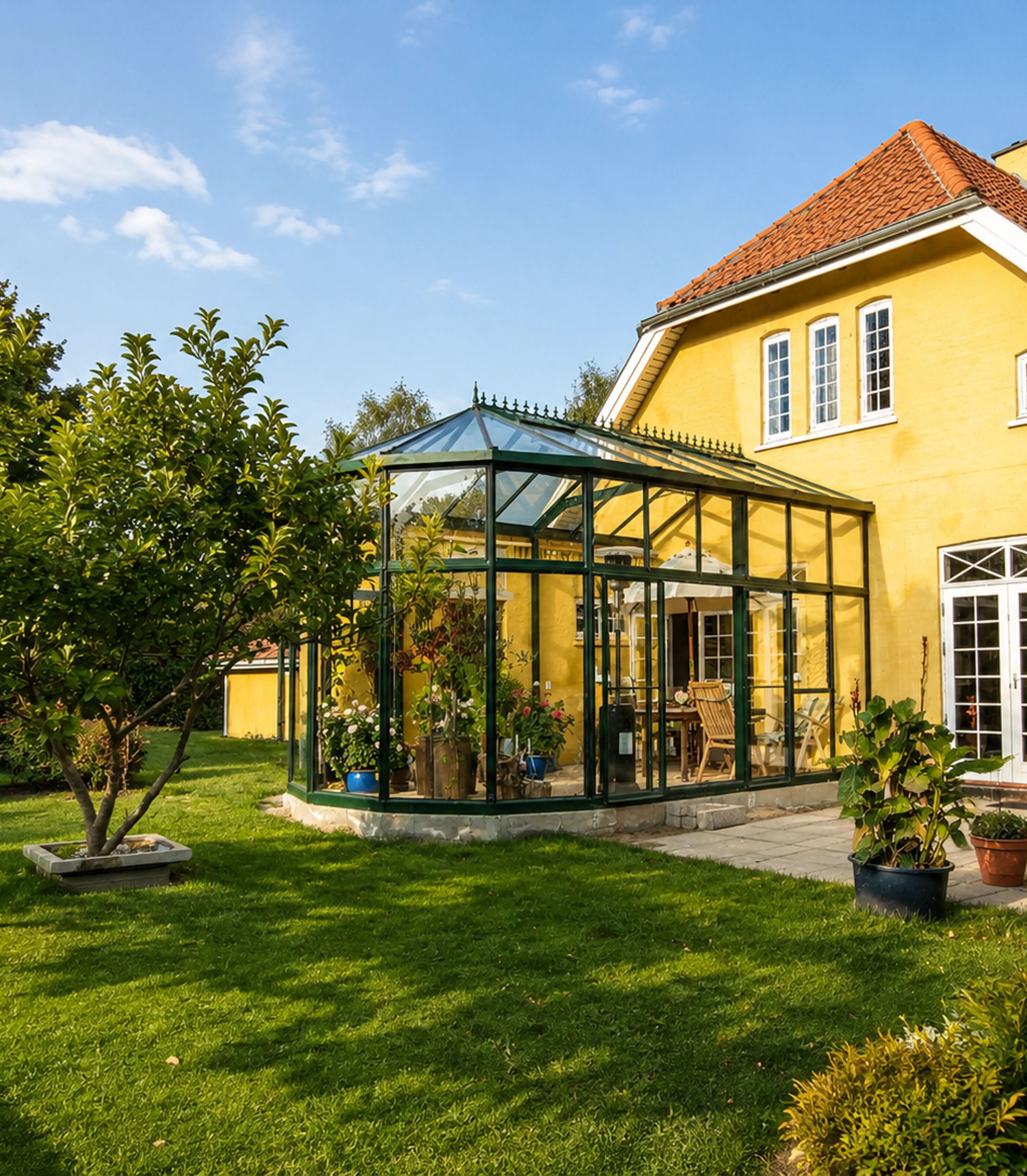 Orangeri integreret på landhus