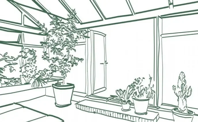stregtegning af overdækket terrasse