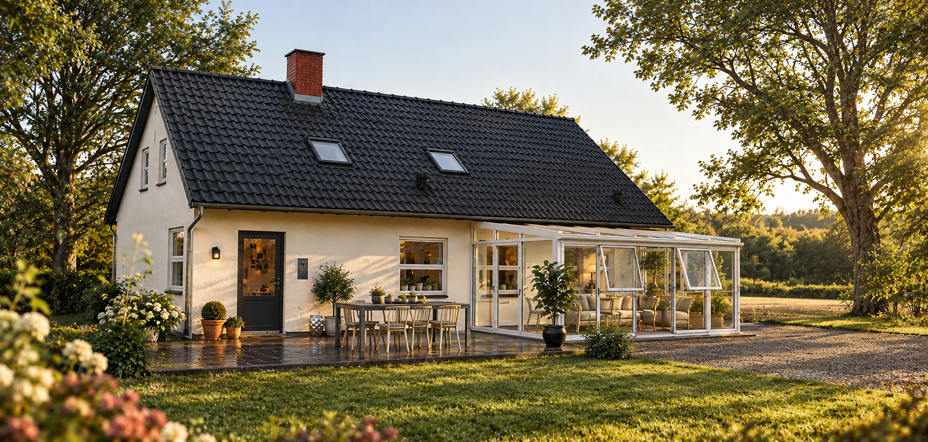 Fotorealistisk tegning af en udestue integreret på en bolig | VICA Danmark