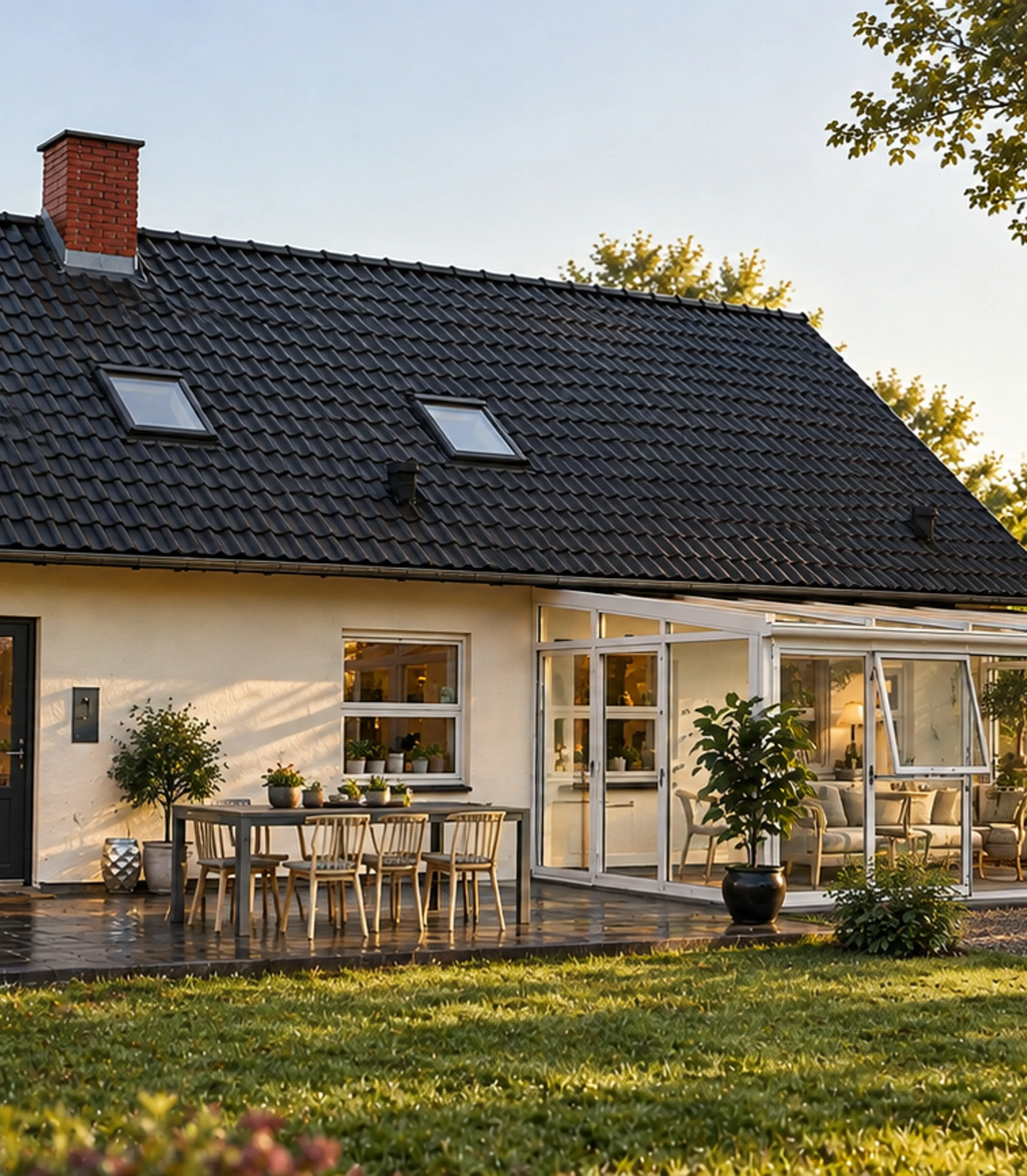 Fotorealistisk tegning af en udestue integreret på en bolig | VICA Danmark